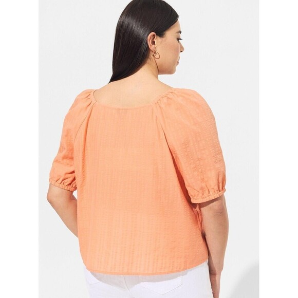 Torrid Seersucker Button Front Puff SS Top Papaya Punch Plus Size 2X (18/20) - Picture 2 of 11